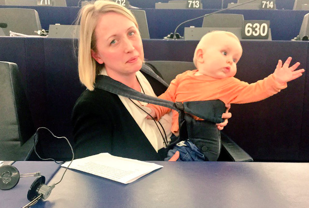 Female members of the European Parliament are making their mark by bringing their children with them to work.